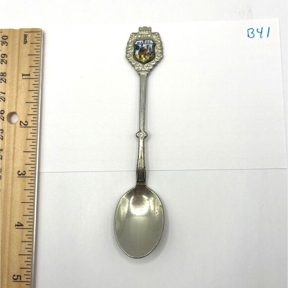Maroc Souvenir Collectible Silver-Plated Decorative Spoon W/ Enamel Crest Emblem - Picture 4 of 4